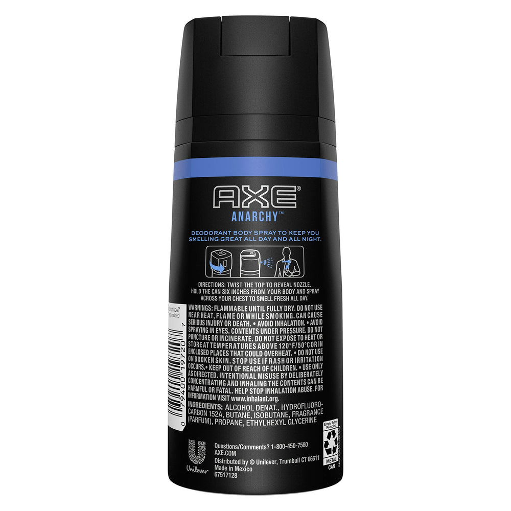 Close-up of AXE Bodyspray Anarchy nozzle delivering a quick mist for instant freshness.