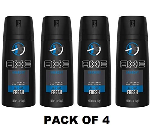 Pack of four AXE Bodyspray Anarchy cans ready for sharing or on-the-go.