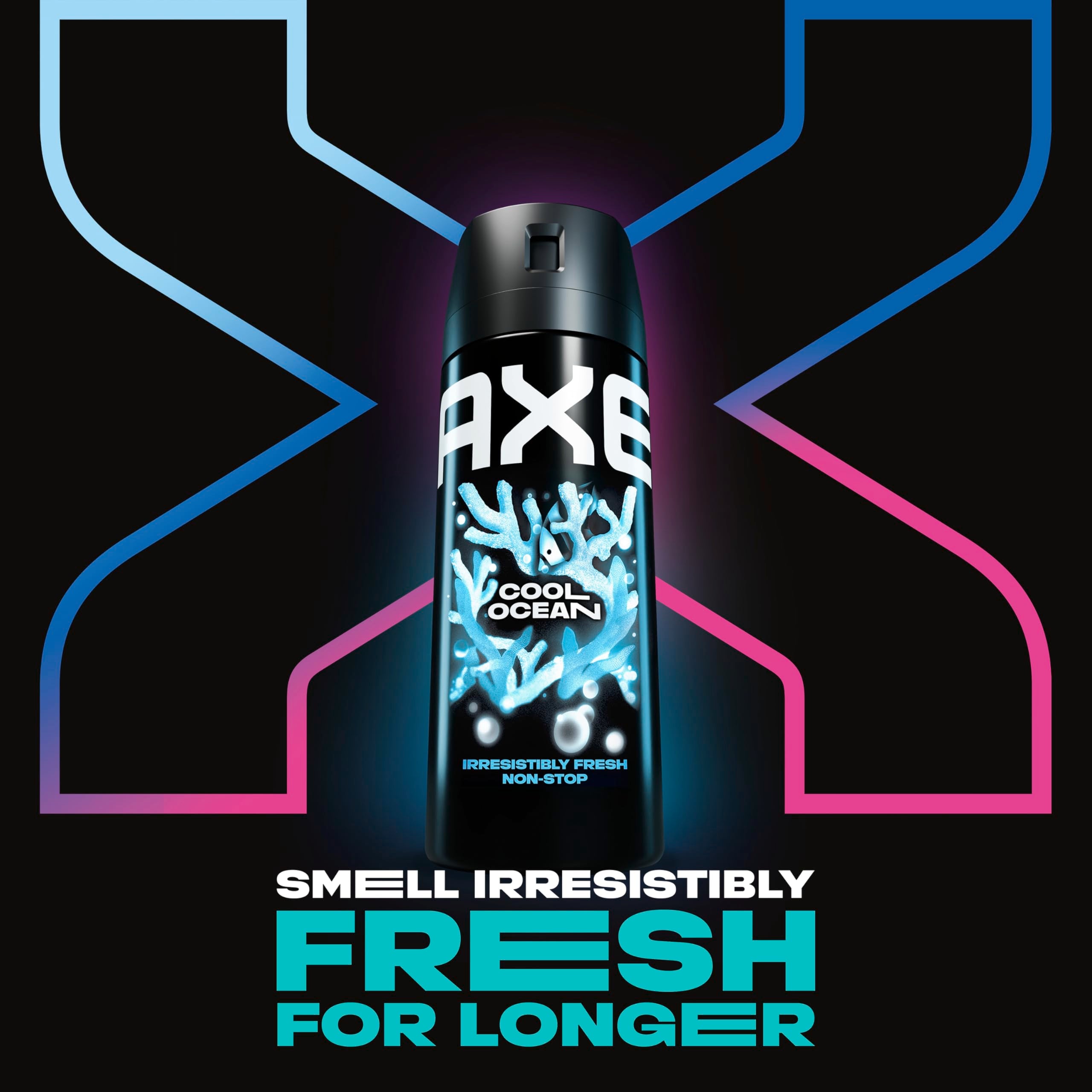 AXE Cool Ocean bottle back view highlighting recyclable can and 48-hour scent