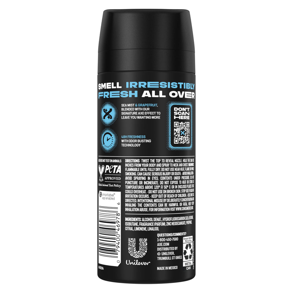 AXE Cool Ocean spray action illustrating easy shake-twist-spray use