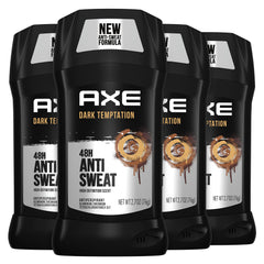 AXE Dark Temptation antiperspirant stick 4-pack delivering all-day freshness and scent.