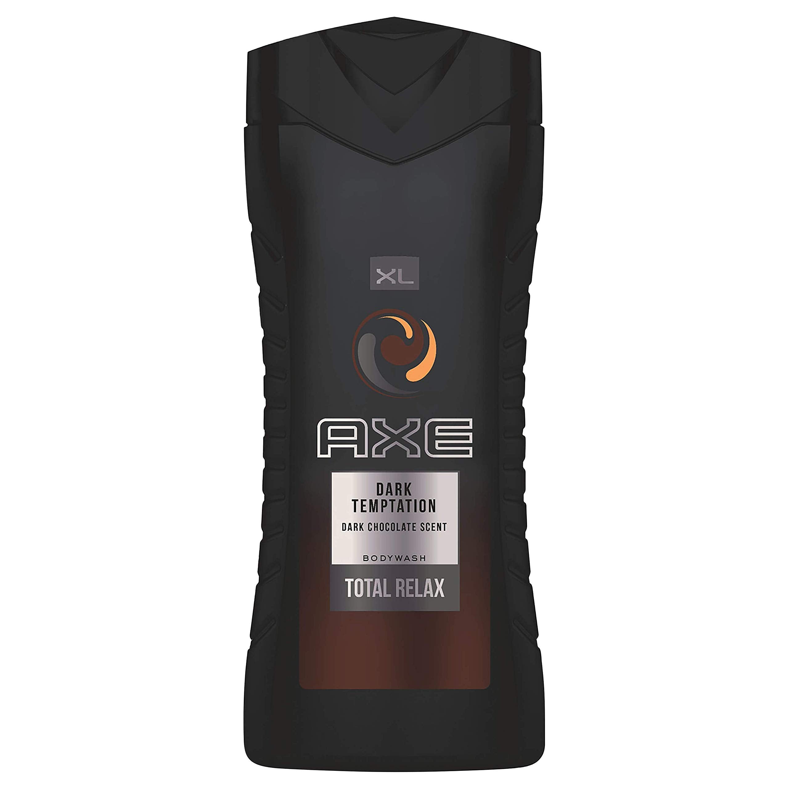 AXE Dark Temptation label detail shows brand identity and aroma notes.