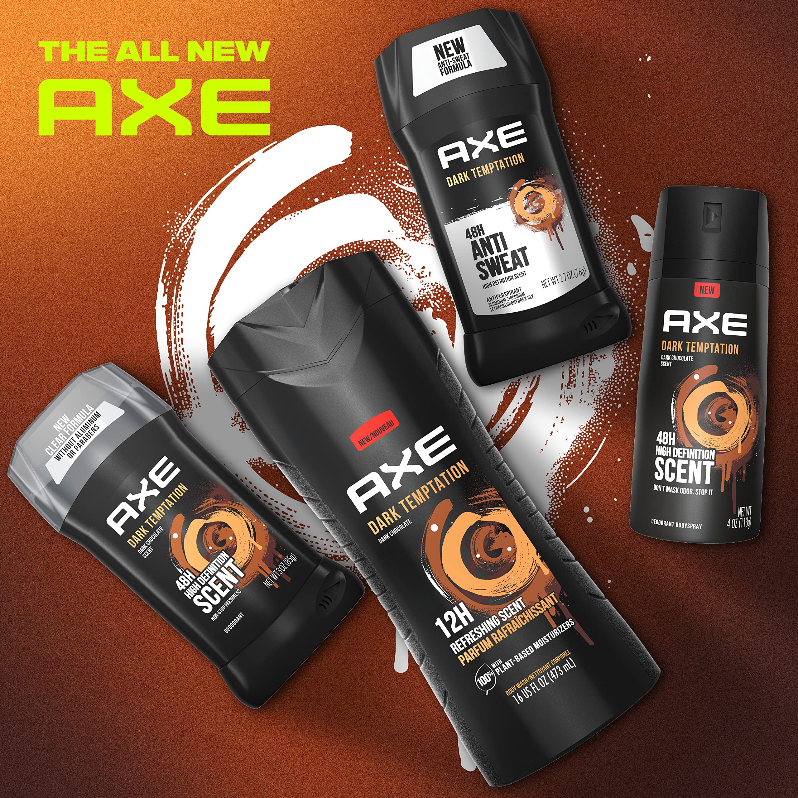 AXE Dark Temptation product lineup featuring related AXE scents.