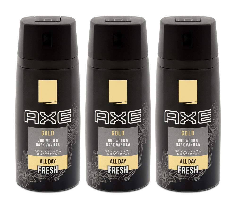 AXE Gold 3-pack packaging view showing three bottles for value.
