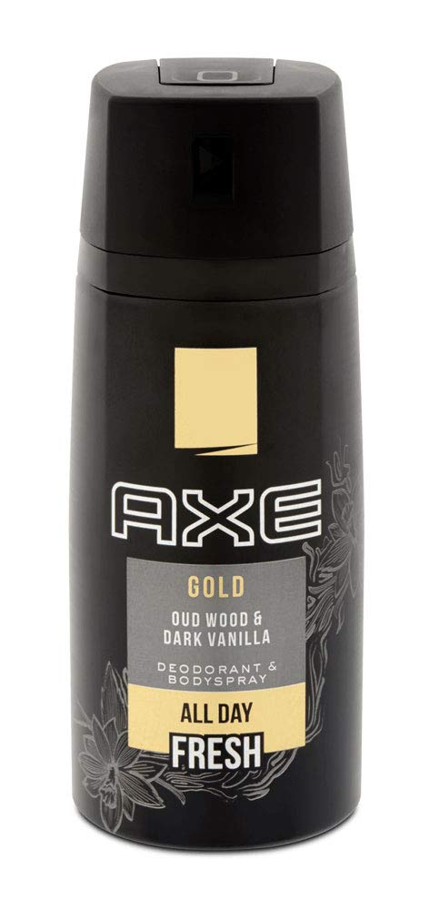 AXE Gold Fresh Vanilla spray angled shot highlighting warm scent and all-day odor control.