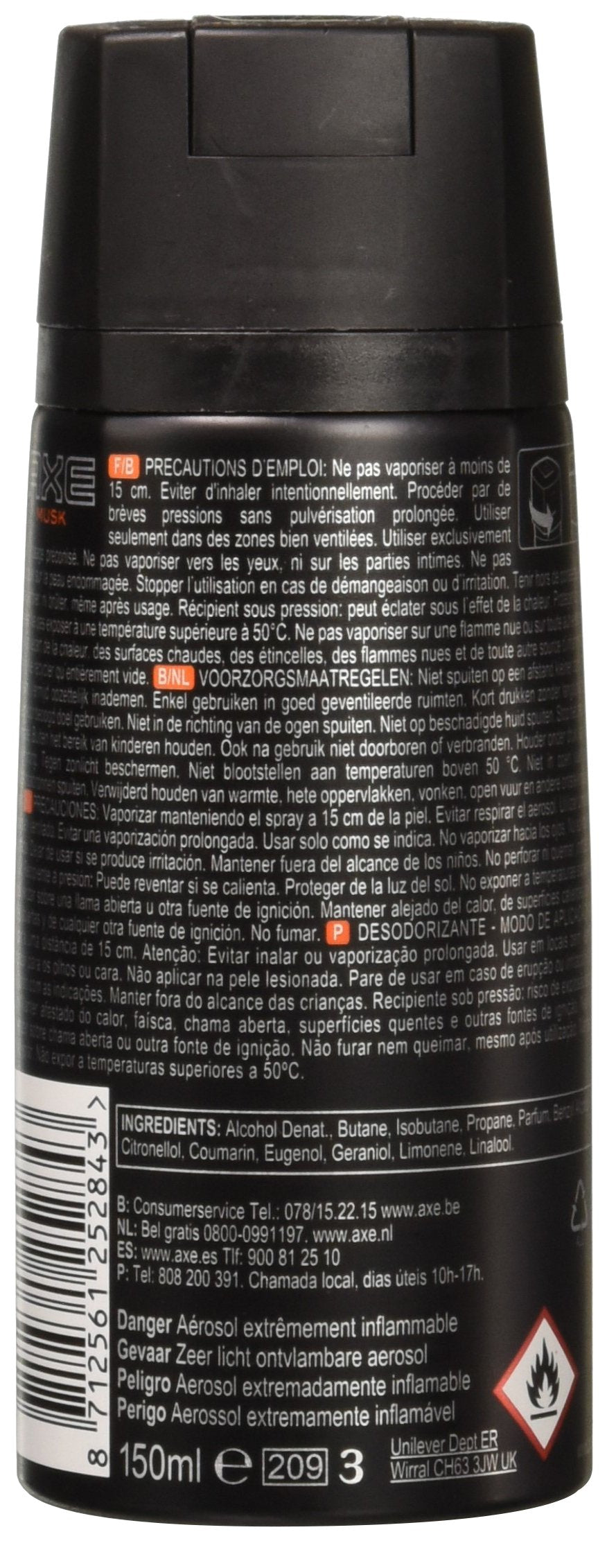AXE Musk 12-pack bodyspray side view for on-the-go confidence.