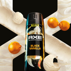 AXE Black Vanilla with orange essential oil close-up suggests vibrant fragrance.