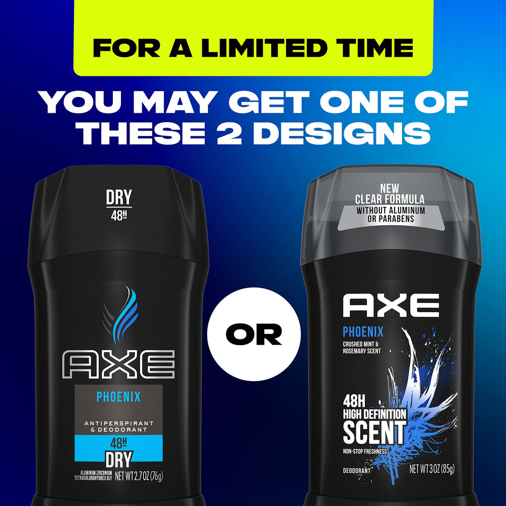 AXE Phoenix 48h odor protection badge on label indicating long-lasting control.