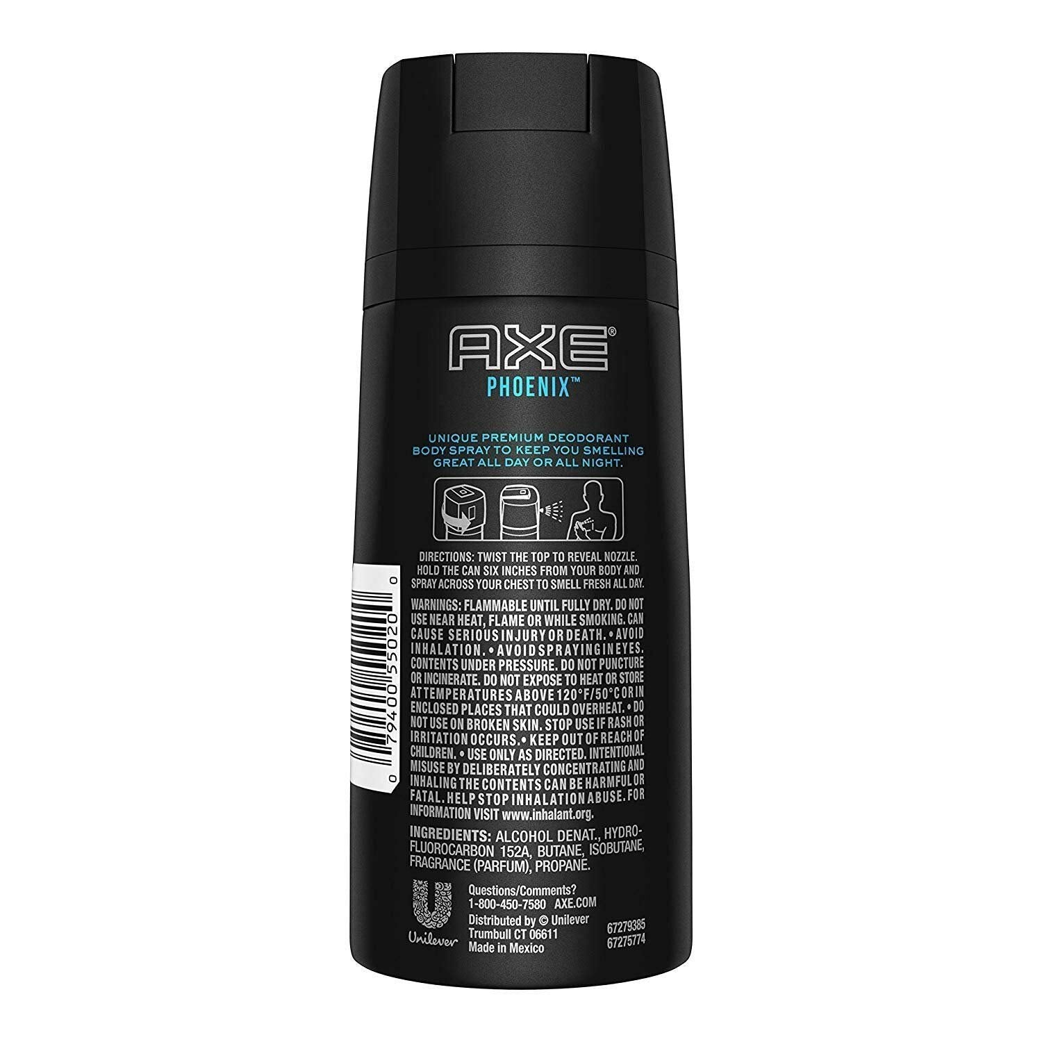 AXE Phoenix spray application closeup shows quick fragrance boost.