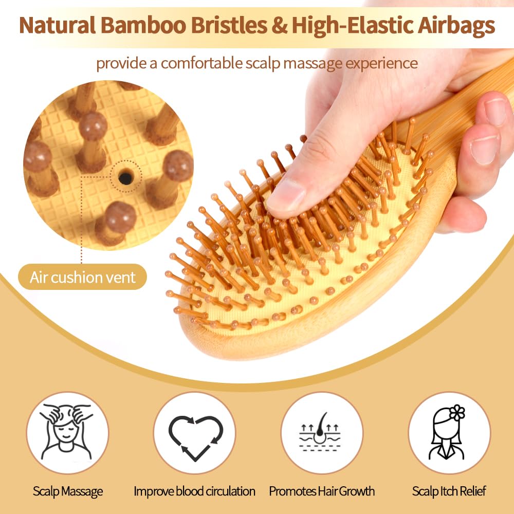 AYCBNB bamboo brush scalp-massage cushion relaxes the scalp during brushing.