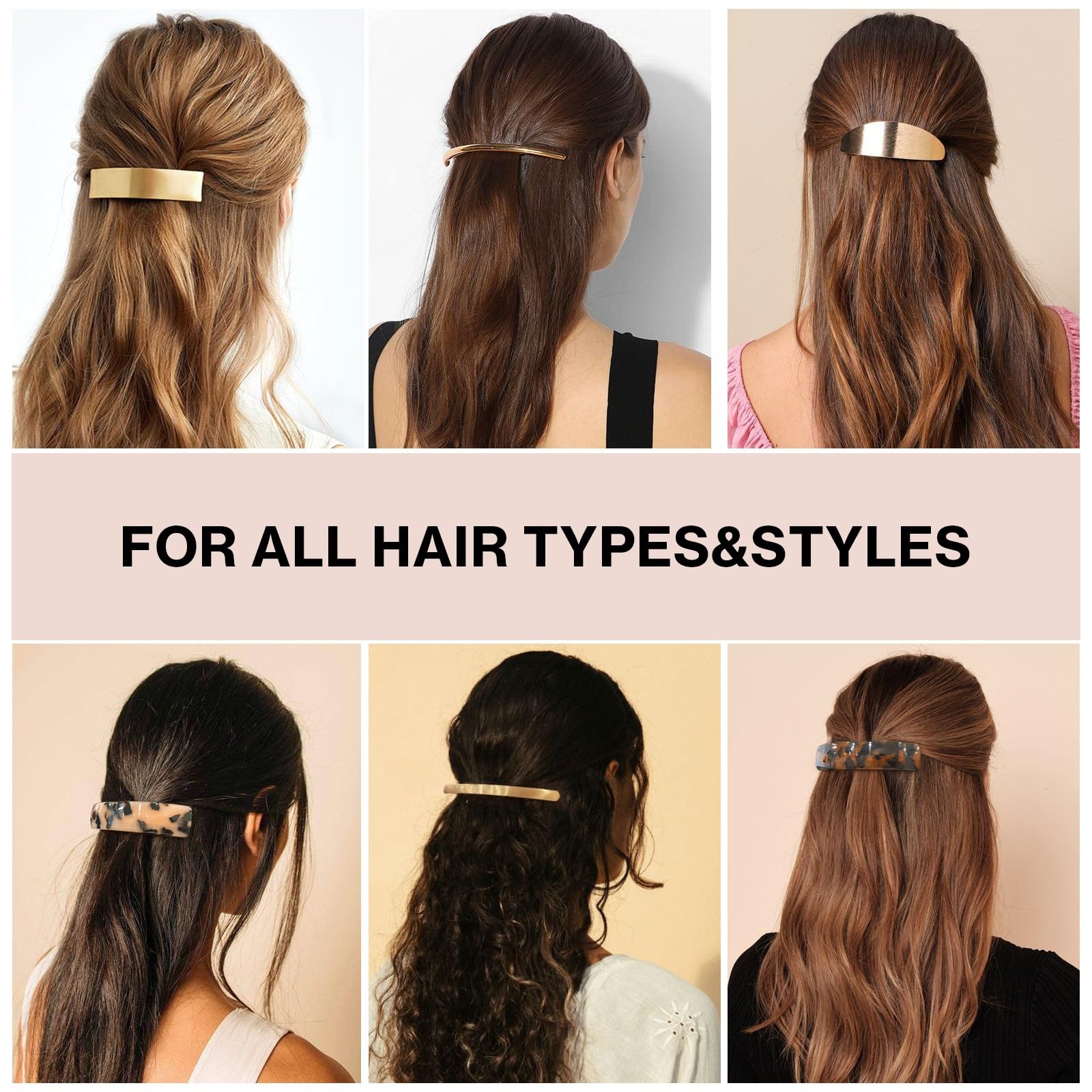 Ayesha gold-tone barrette flat clip adds sleek styling for everyday looks.