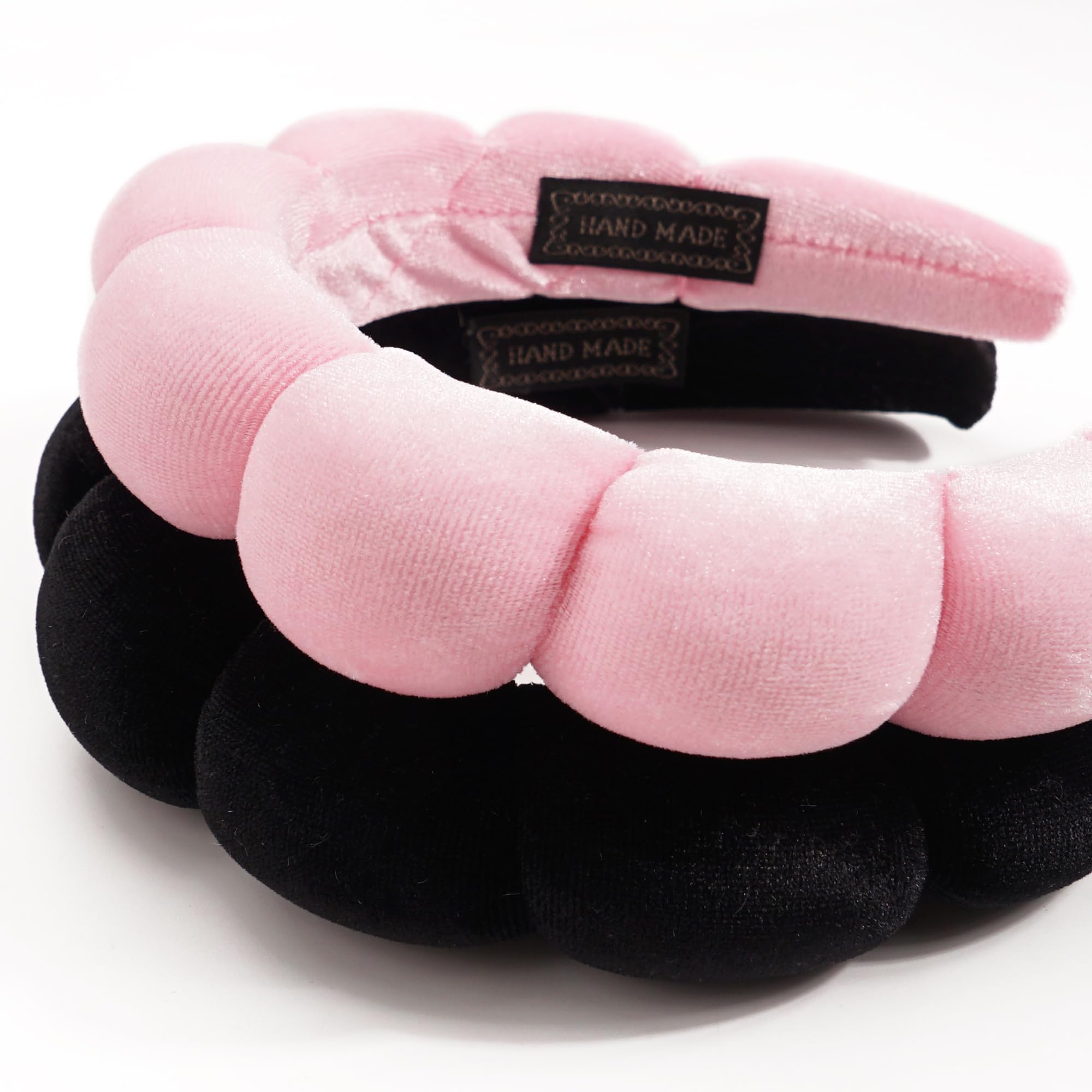Ayesha spa headband pink-black worn during face washing for makeup routine.