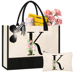 AYGE personalized initial canvas beach tote front view with monogram