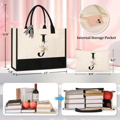 AYGE personalized initial canvas beach tote interior spacious for cosmetics and daily items