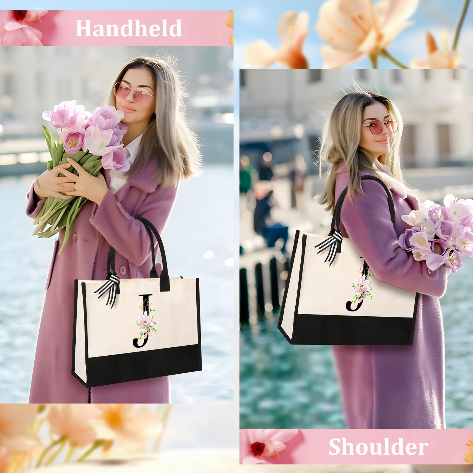 AYGE personalized initial canvas beach tote side view highlighting durable reinforced seams