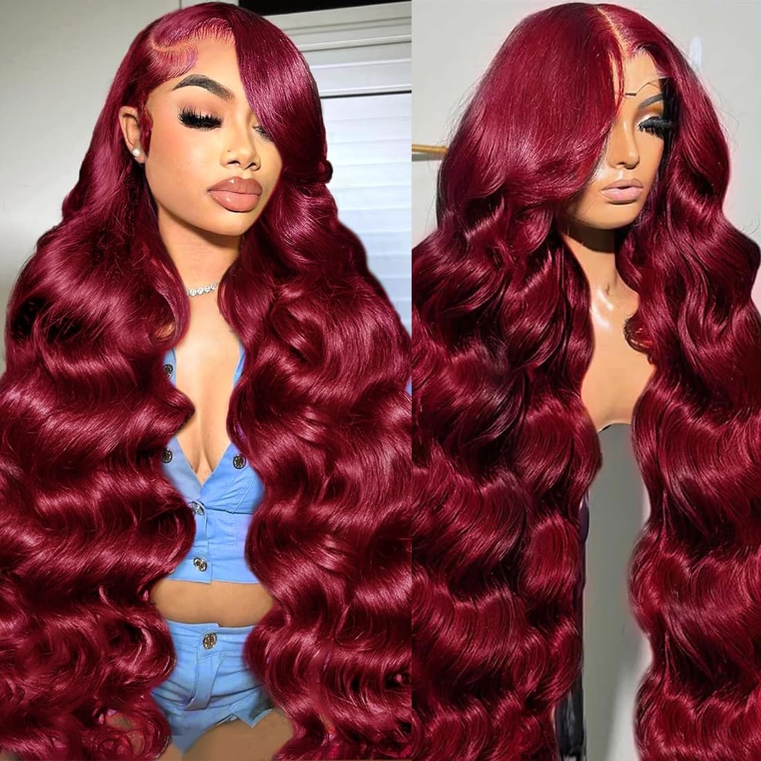 AYNISS V WIGS 30 inch burgundy body wave lace front wig for natural movement