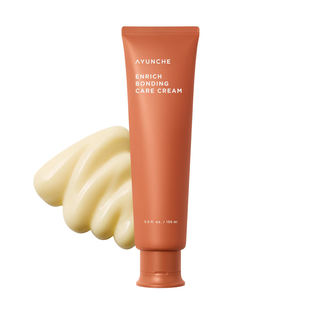 AYUNCHE Enrich Bonding Leave-In Cream bottle ready for bond repair and easy styling.