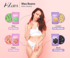 AZam hard wax beads 4x100g closeup highlighting stable bead formula for smooth application.