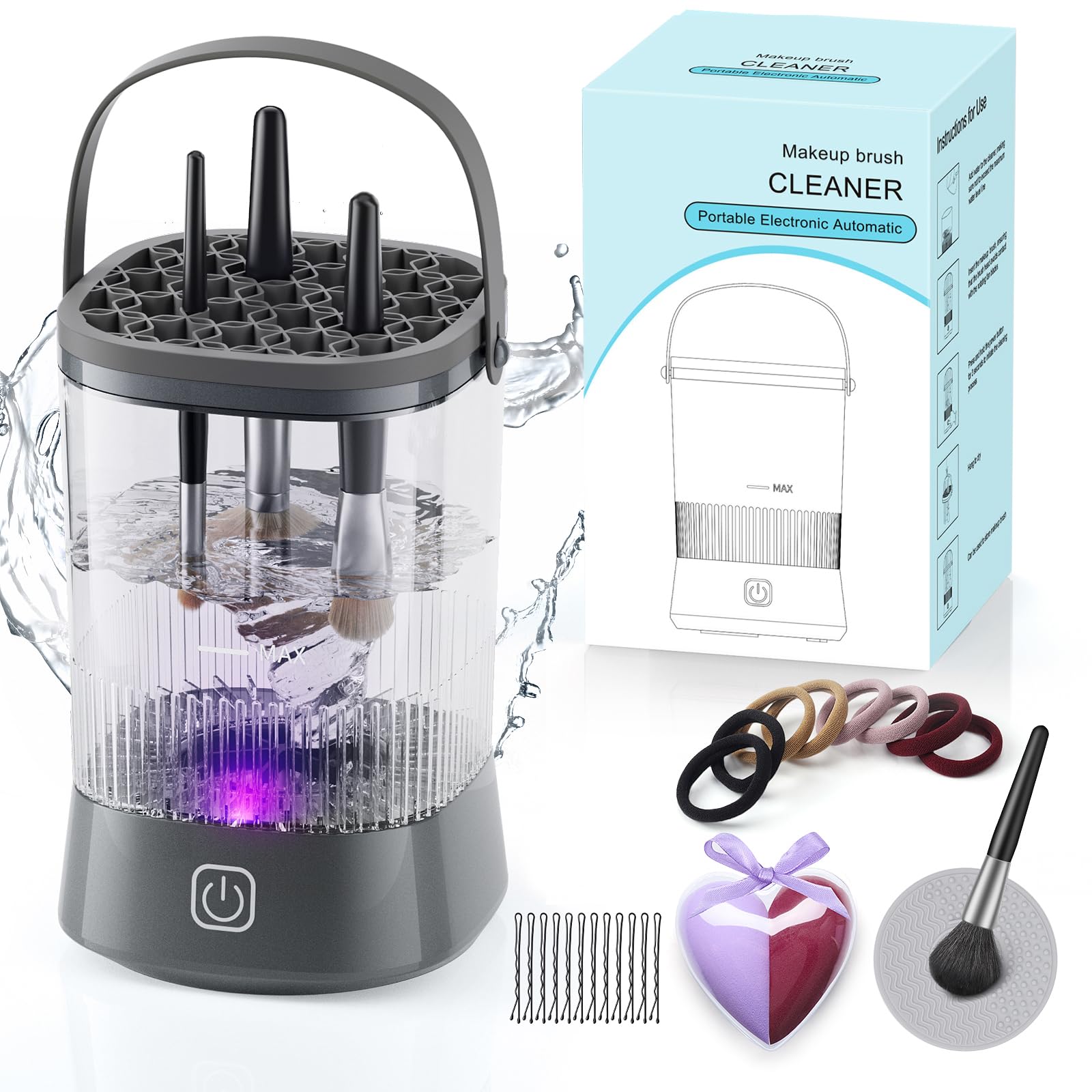 Azang electric makeup brush cleaner 9000rpm cleans brushes and sponges quickly for a spotless makeup kit.