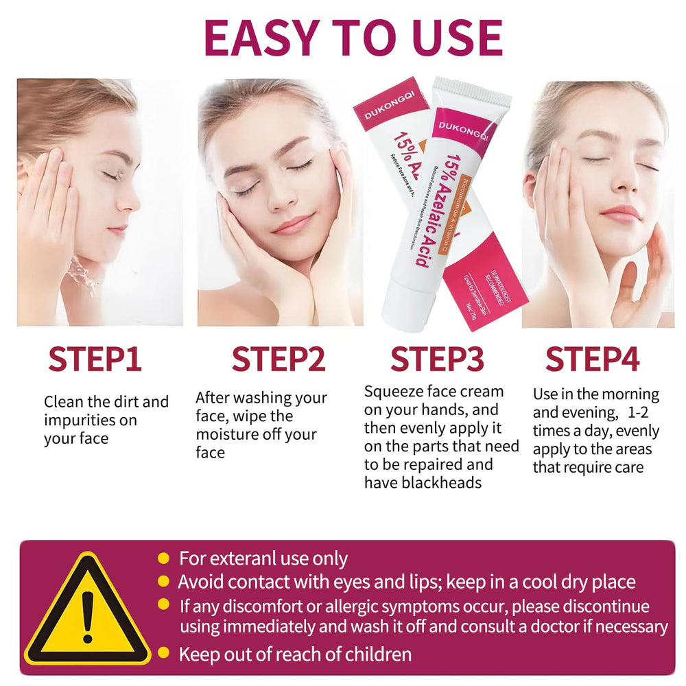 Azelaic acid cream on skin softly reduces redness and bumps.
