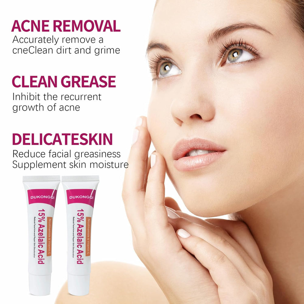 Azelaic acid cream swatch on skin demonstrates even tone potential.