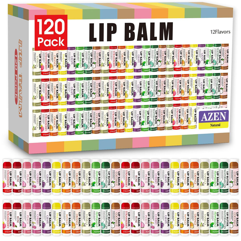 AZEN 120-pack lip balm assortment for all-day hydration on dry lips