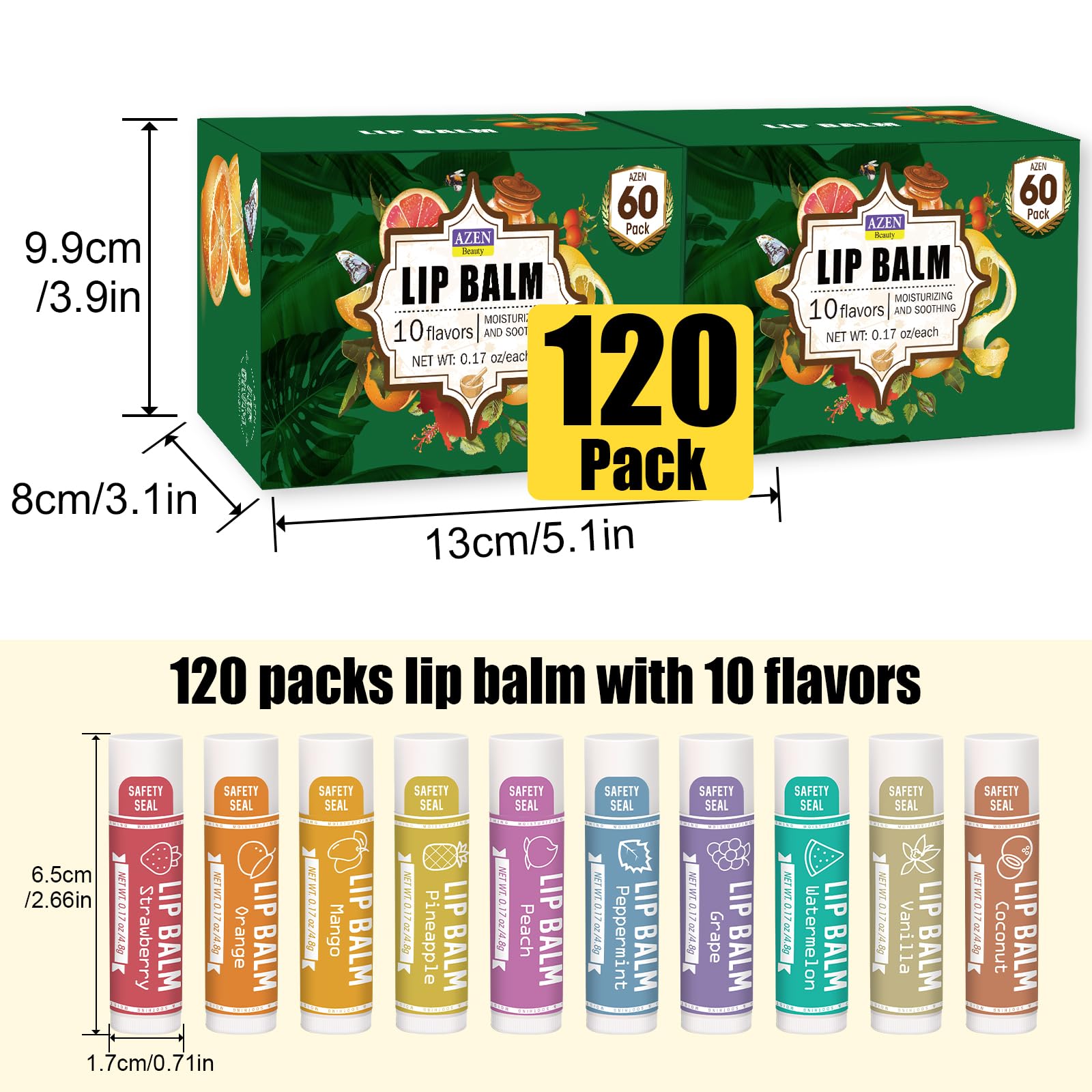 AZEN 120-pack lip balm in a Christmas stocking setup.
