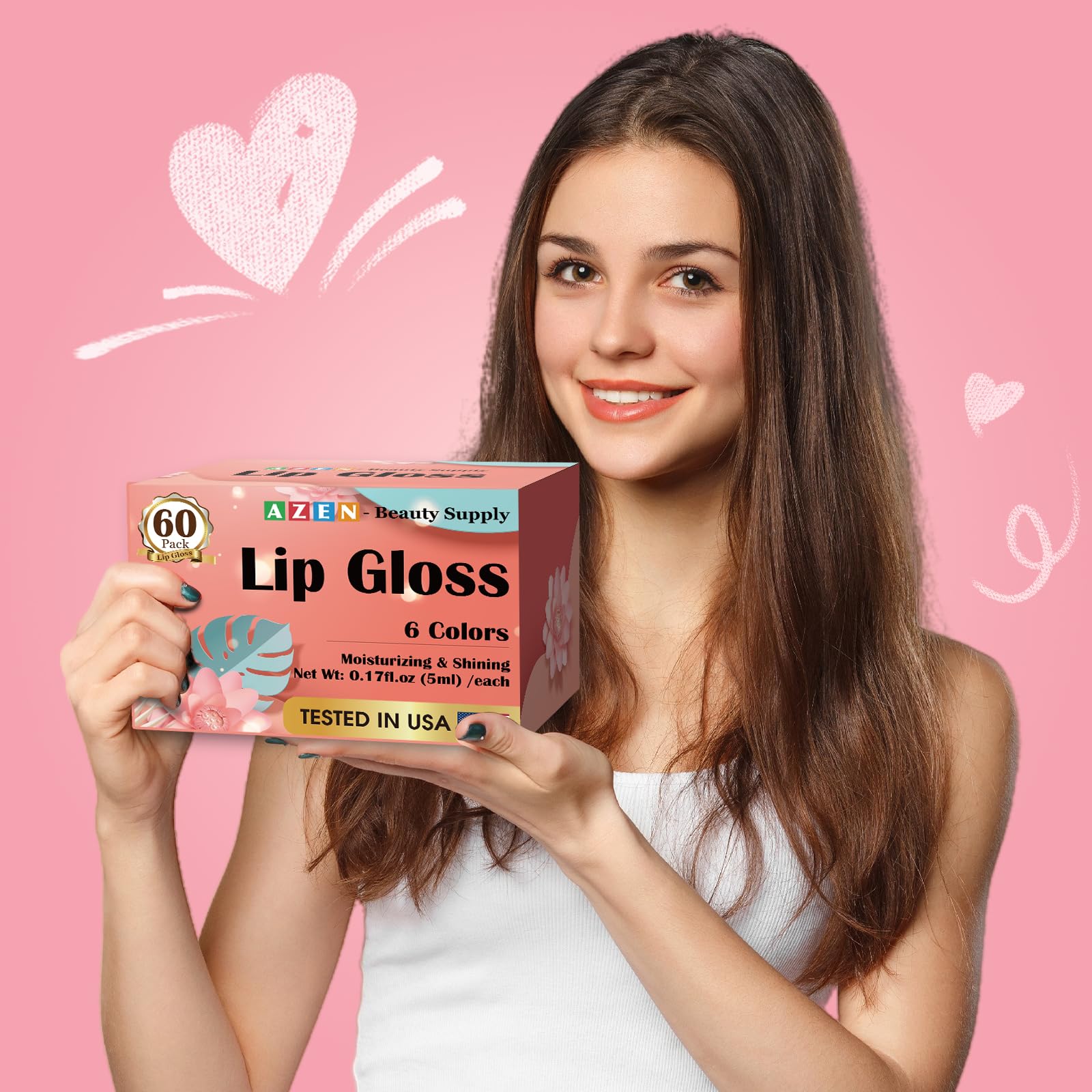 AZEN dry lips hydrated by lip gloss providing lasting moisture.