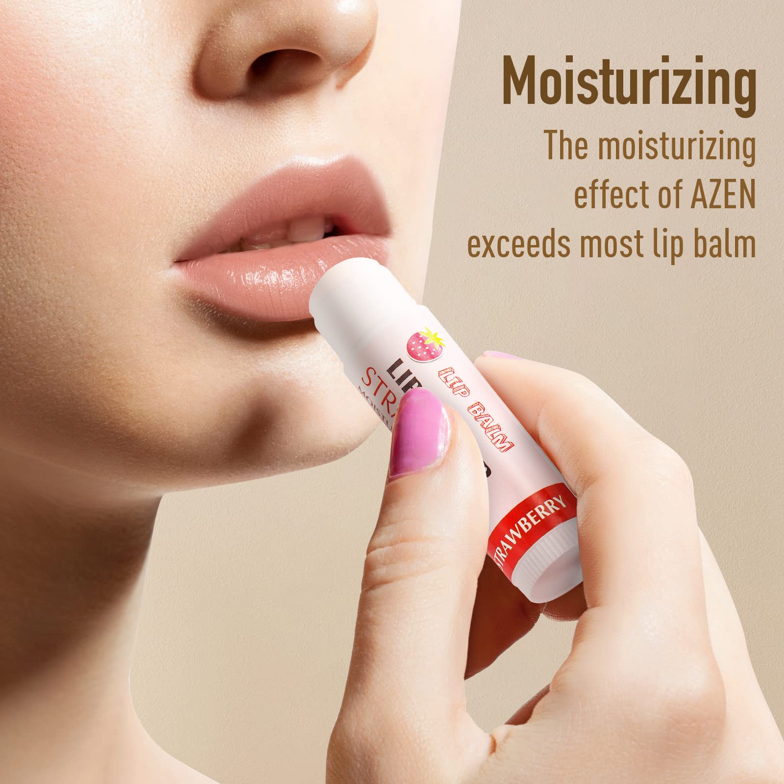 AZEN lip balm 50-pack tubes display for on-the-go moisture in 12 flavors.