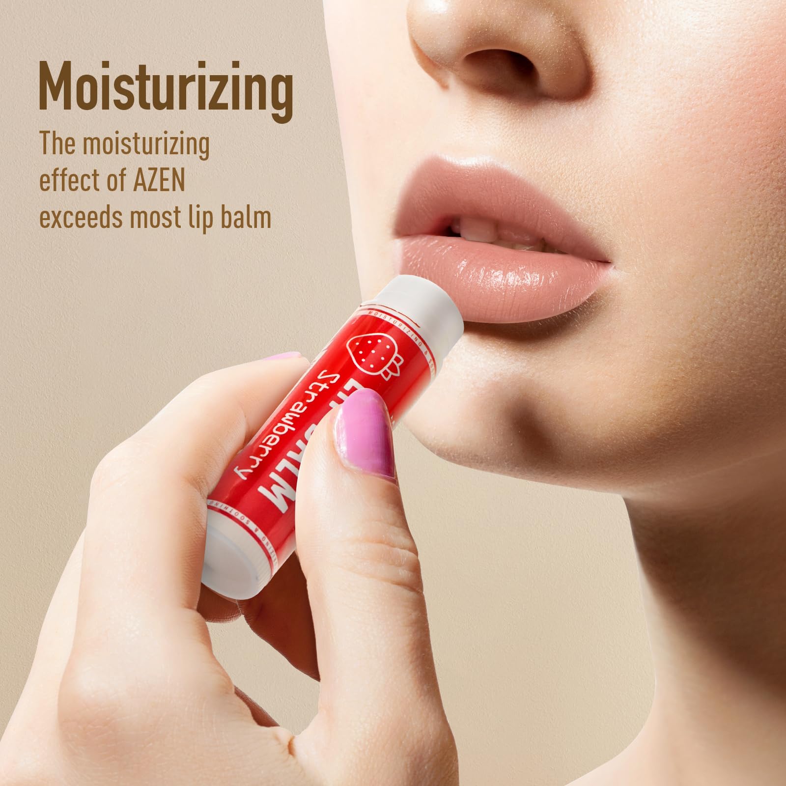 AZEN lip balm 60-pack outer box highlights paraben-free formula for clean lip care.