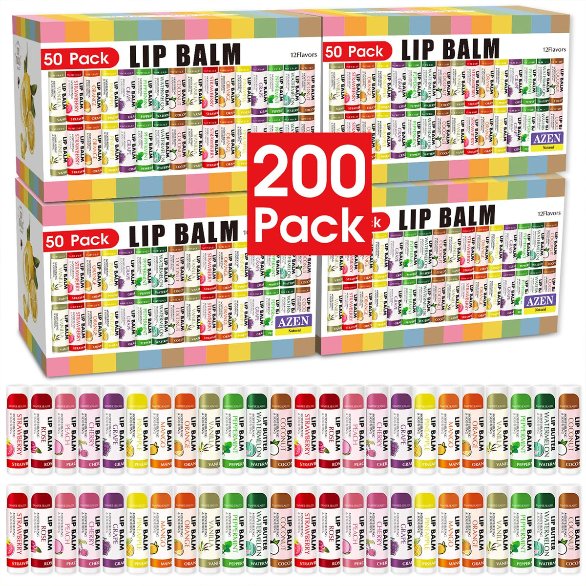 AZEN lip balm bulk 200-pack display for retailers delivering consistent lip hydration.