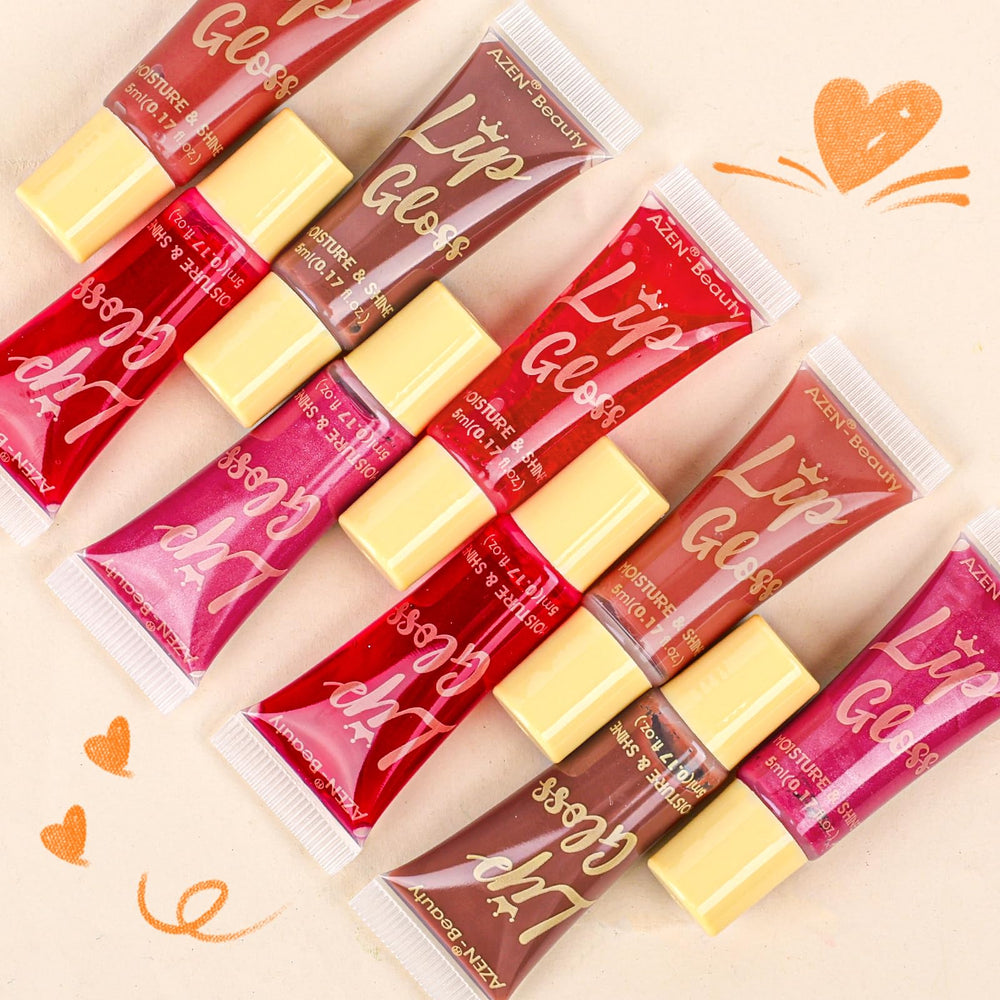 AZEN lip gloss color collection array highlights 60 shades for customization.