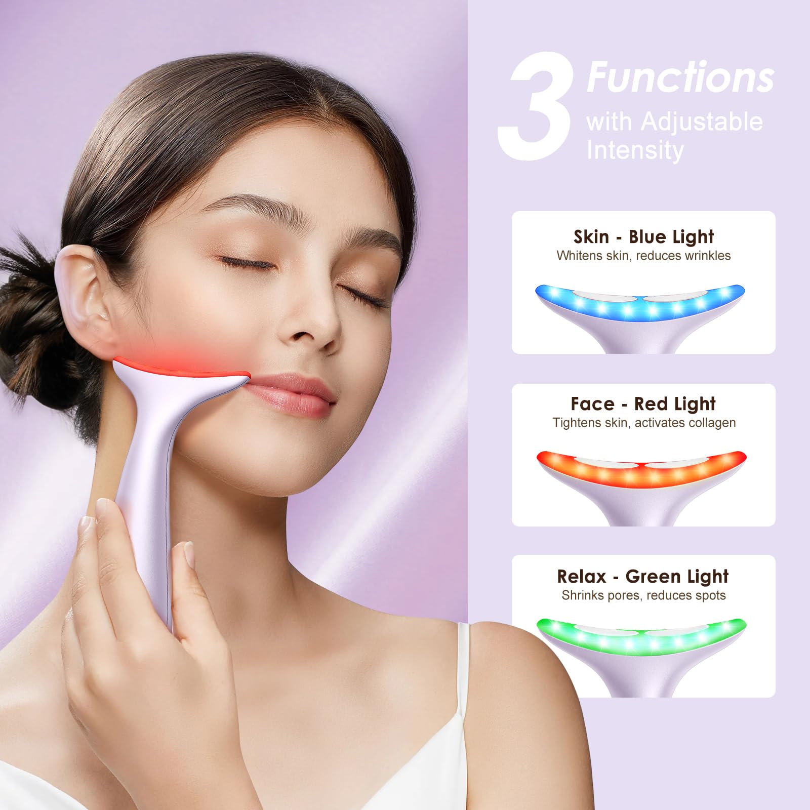AZMAVO facial neck massager in-use on cheek for soothing glow and serum absorption.