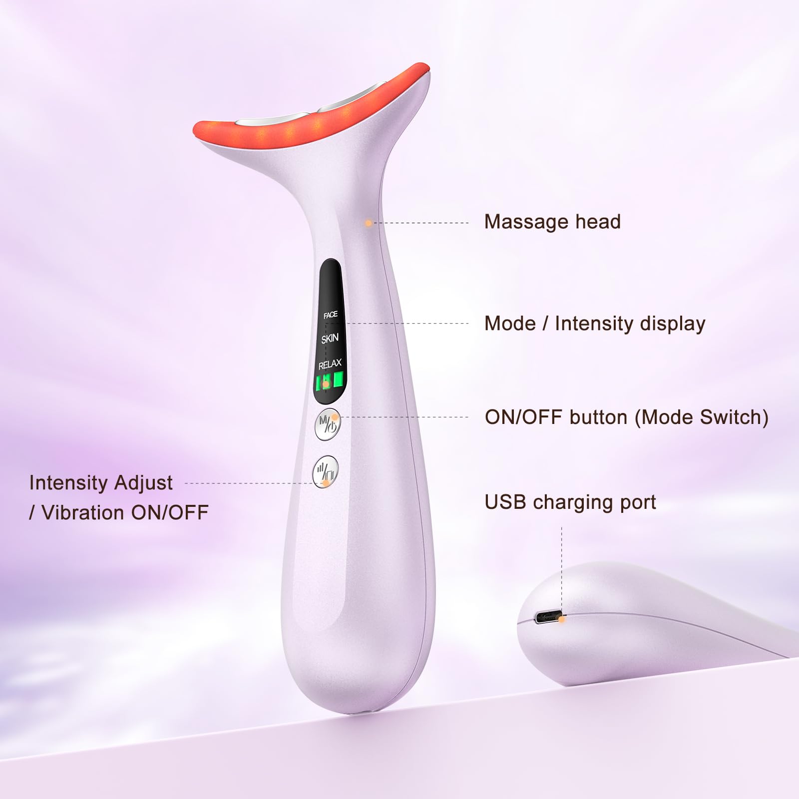 AZMAVO device offers three modes with gentle light cues for relaxing skin.