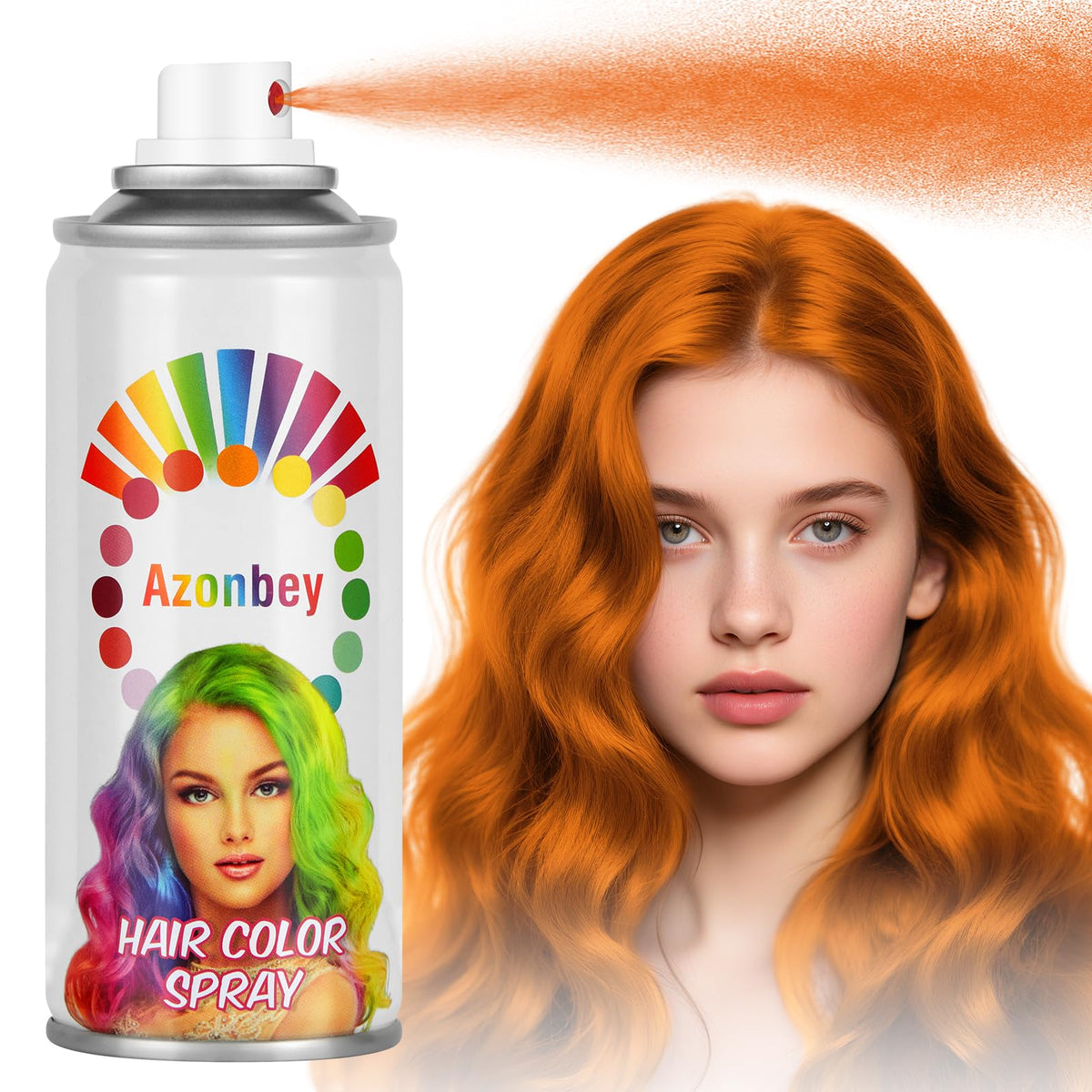Azonbey Halloween hair spray orange bottle for vivid temporary color at parties.