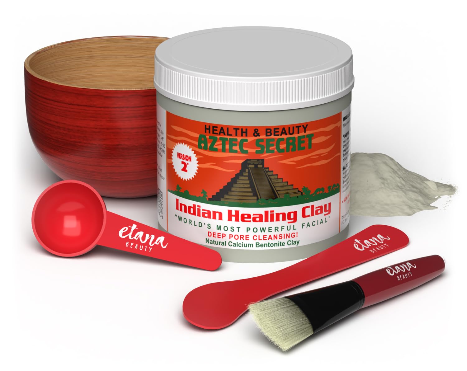 Aztec Secret essential Indian clay mask kit packaging highlights durable eco-friendly design for easy storage.