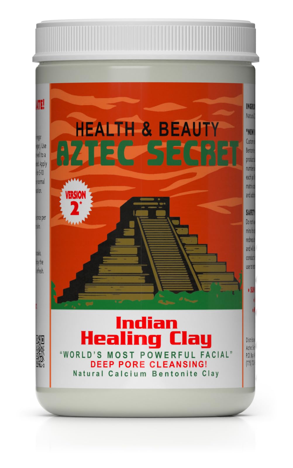 Aztec Secret Indian Healing Clay jar closeup showing pure clay for deep cleansing.