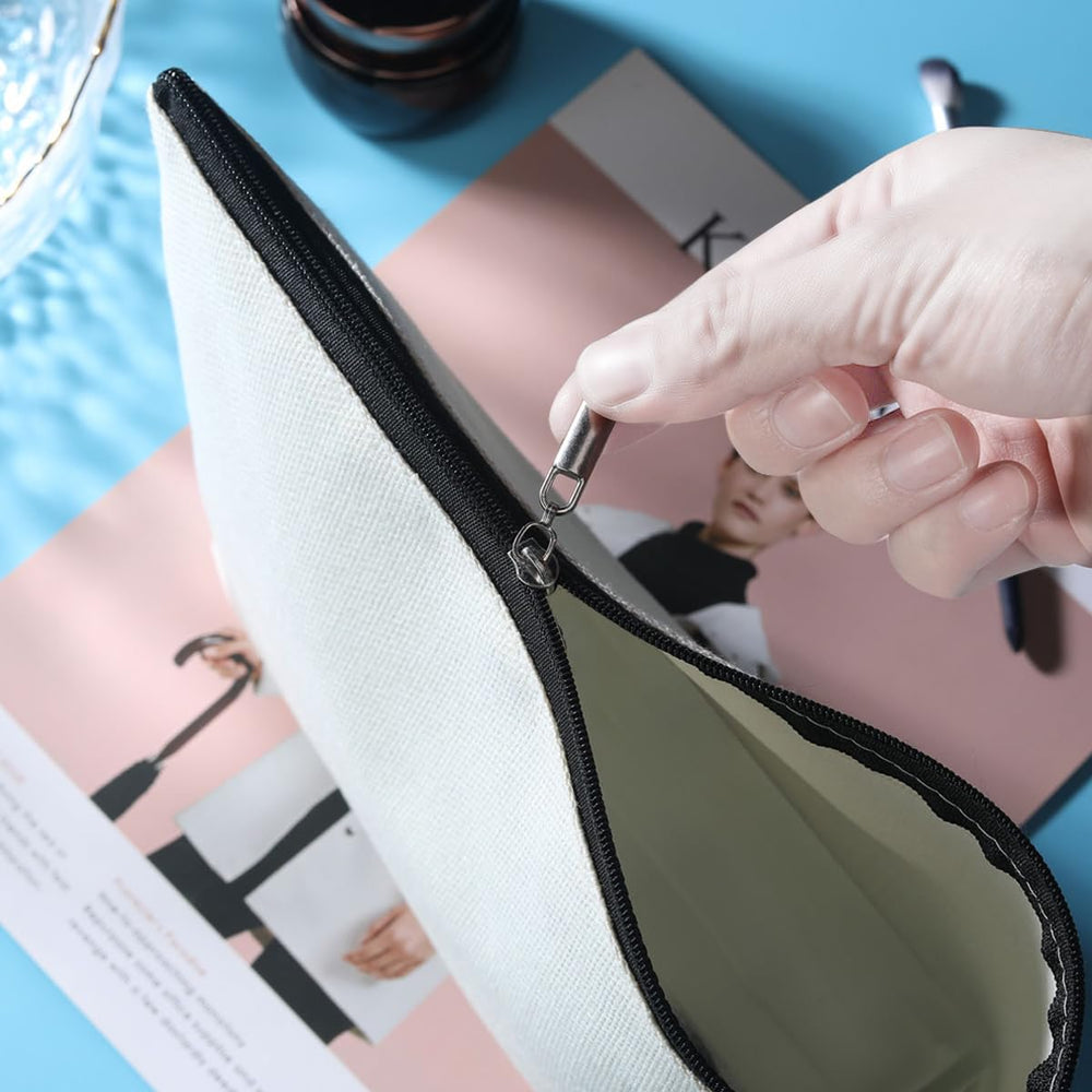 Azteoiz duck cosmetic bag side angle emphasizes waterproof fabric and durable zipper.
