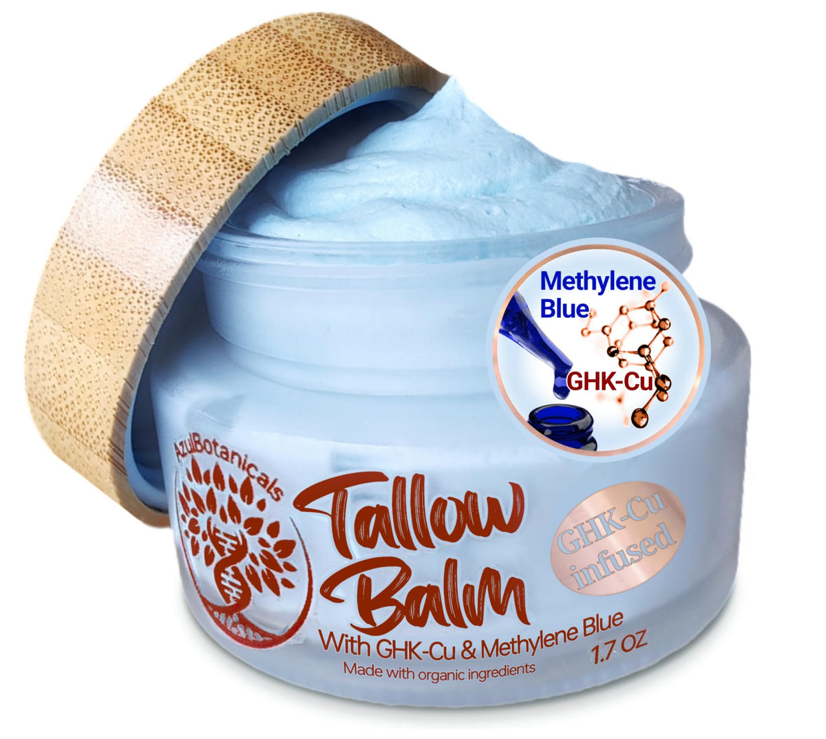 AzulBotanicals copper peptide GHk-Cu balm jar close-up with nourishing texture for skin nourishment
