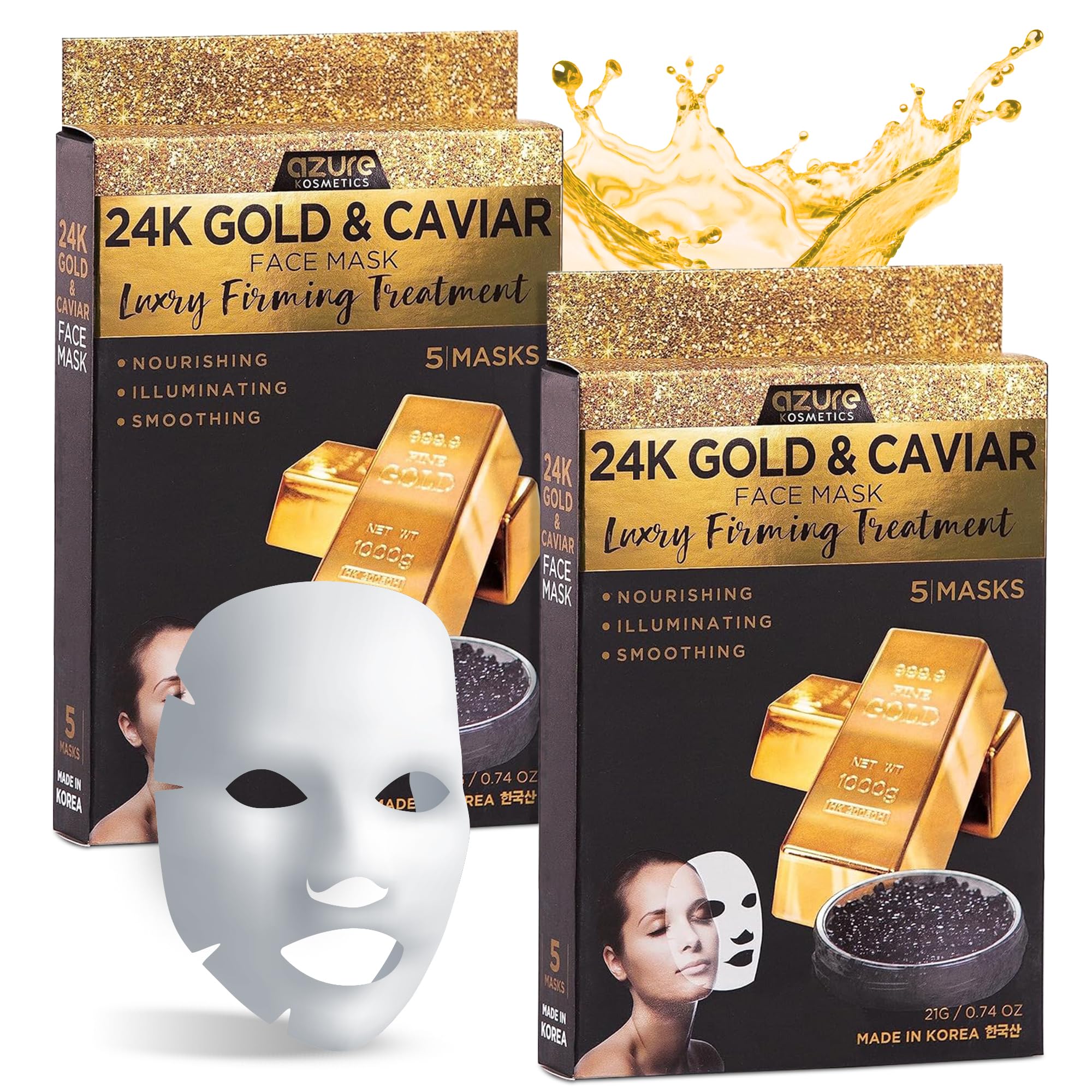 Azure Cosmetics 24K Gold Caviar mask packaging highlights premium luxury skincare for home use