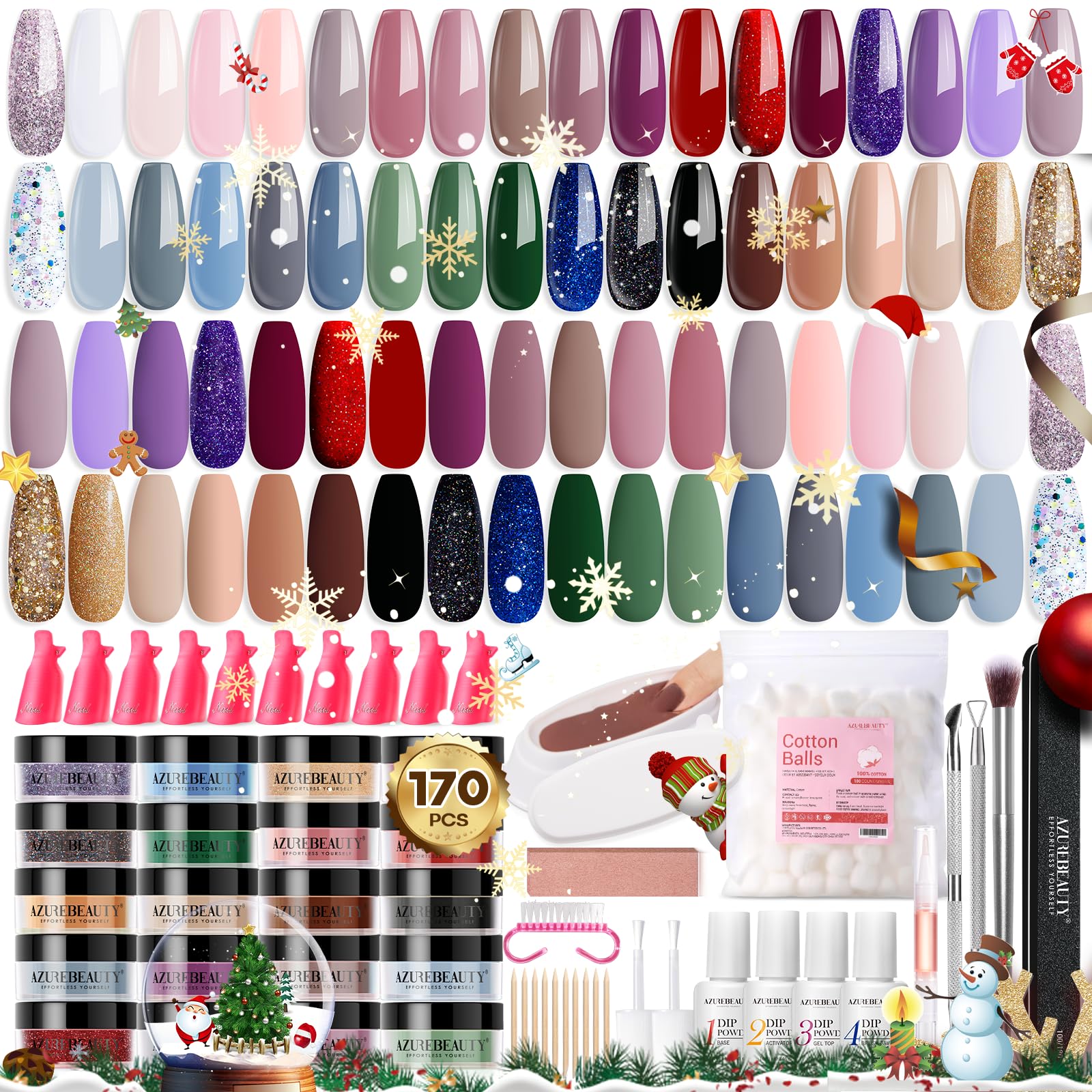AZUREBEAUTY 170Pcs Dip Powder Kit packaging for easy at-home manicure setup