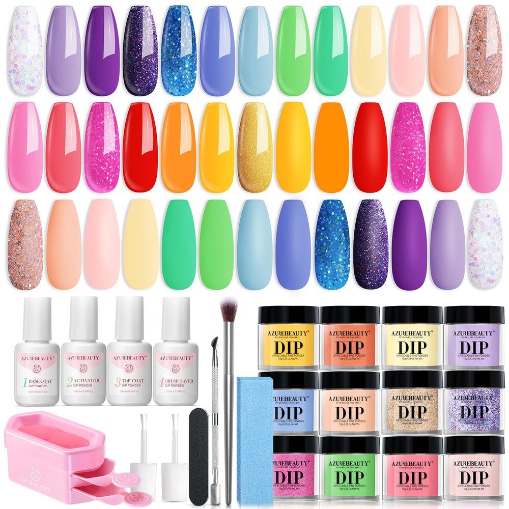 AzureBeauty 31-pcs dip powder kit set showcases vibrant colors for at-home manicures