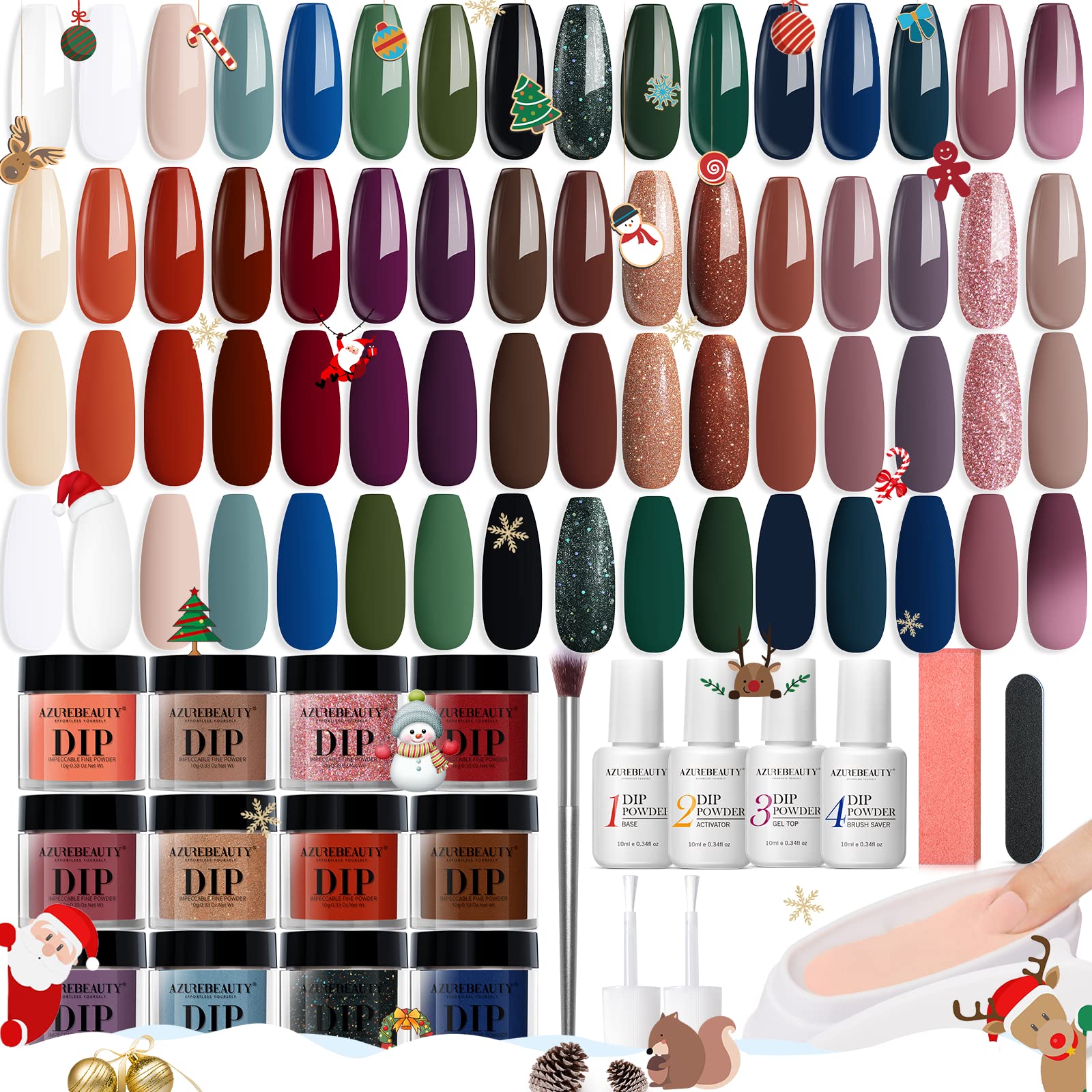 AZUREBEAUTY 42Pcs kit contents showcase powders and tools for at-home nail art.