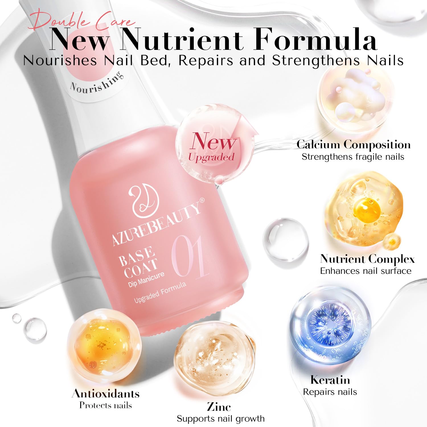 AZUREBEAUTY base coat bottle highlights nail protection and long-lasting gloss