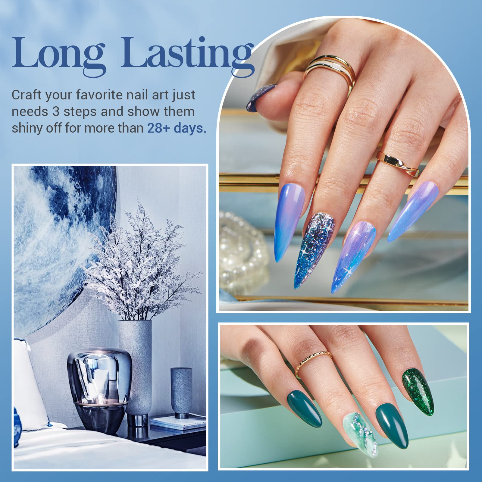 AzureBeauty Base and Top Coat bottles close-up for long-lasting shine.