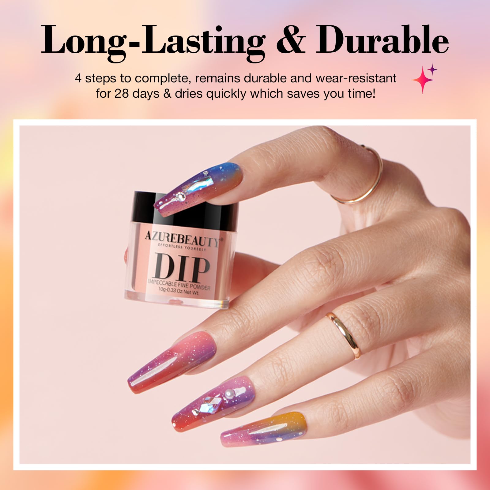 AZUREBEAUTY blue color-changing dip powder for vibrant mood nails.