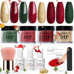 AzureBeauty Christmas dip powder kit front view shows complete at-home manicure setup