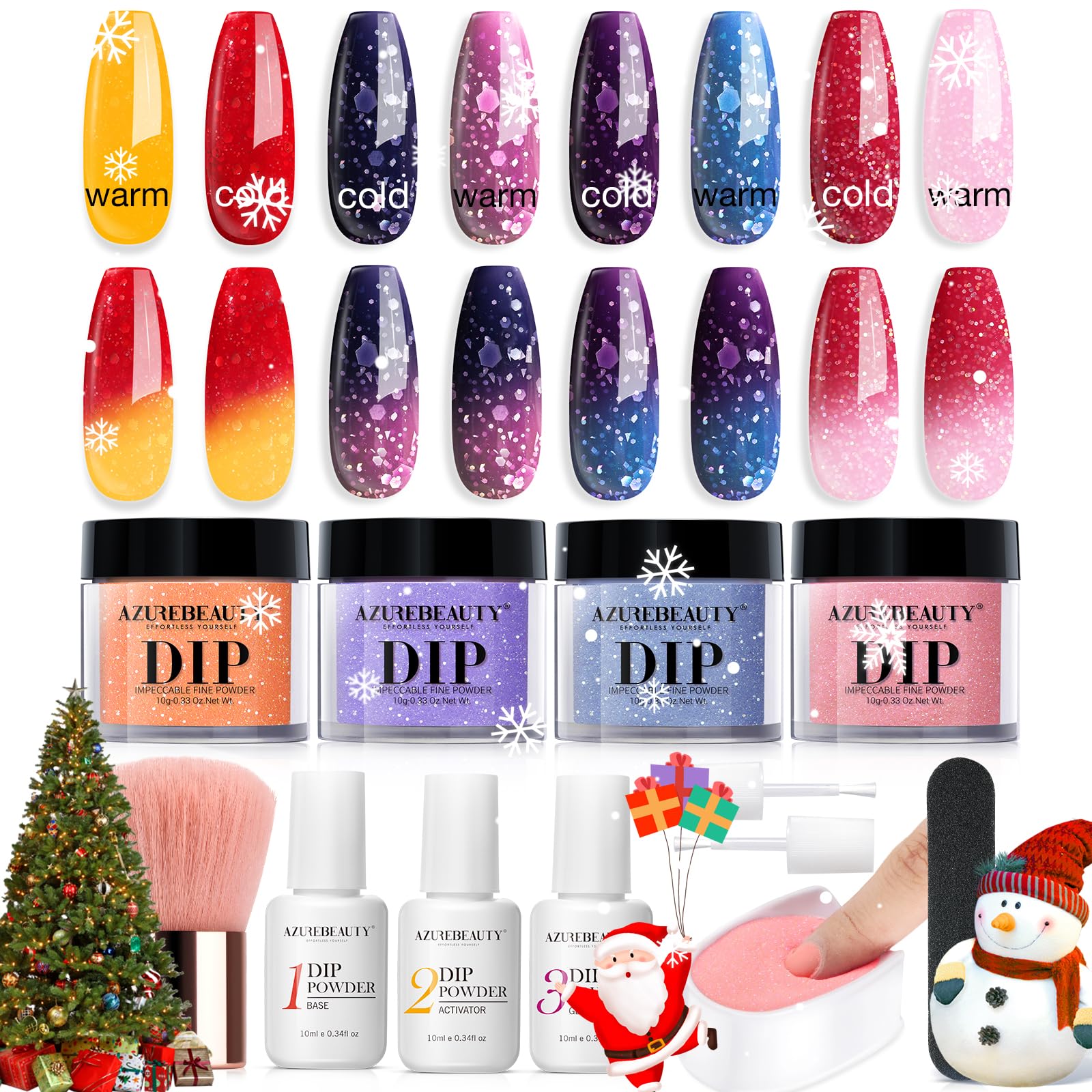 AZUREBEAUTY color-changing dip powder kit shows temperature-based color shifts for playful nails.