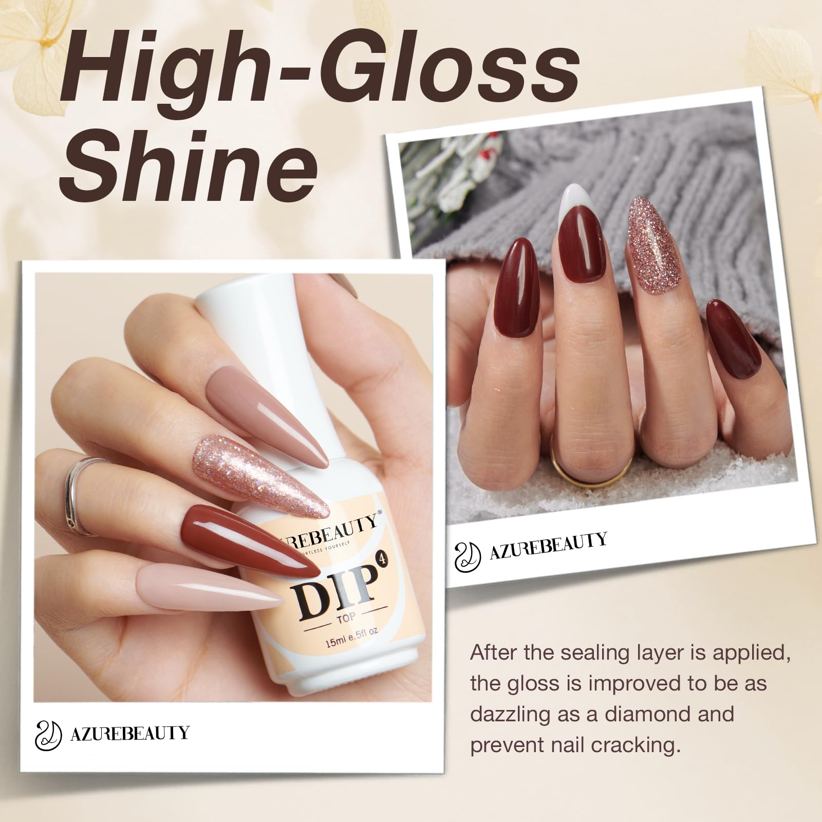 AZUREBEAUTY dip bond 15ml improves adhesion for long-lasting powder nails.