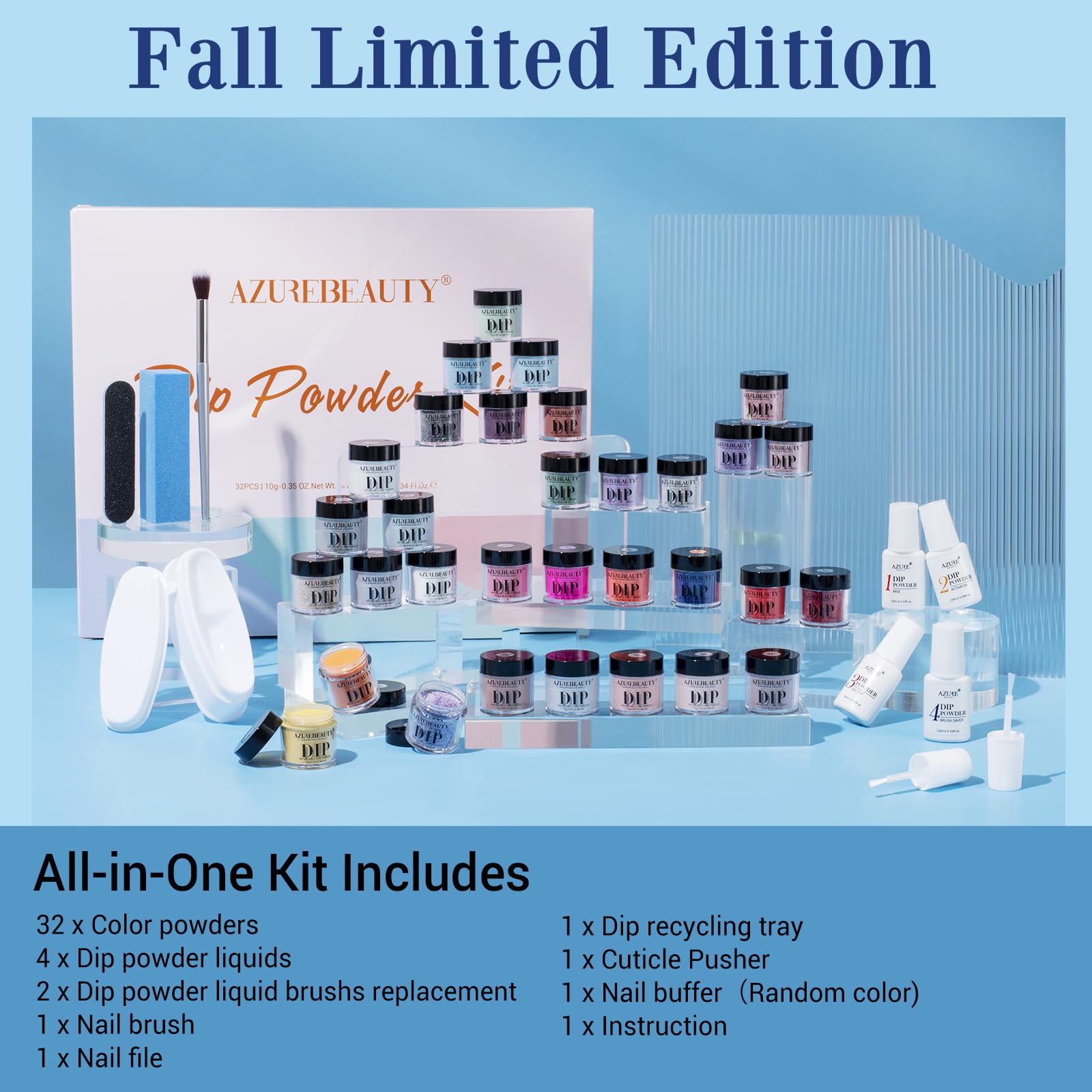 AZUREBEAUTY dip powder on nails shows natural look with glossy shine.